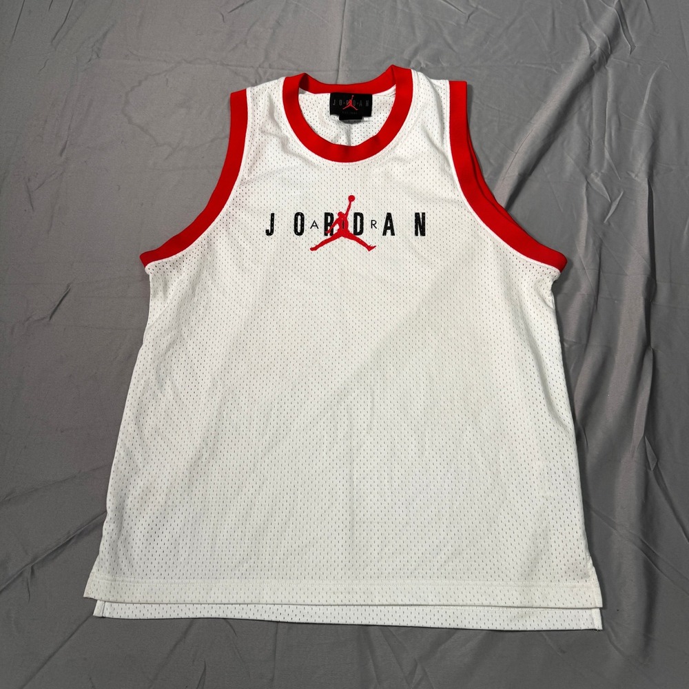 Jordan Brand Mesh Basketball Jersey White Red Jumpman Tank Top Mens Medium